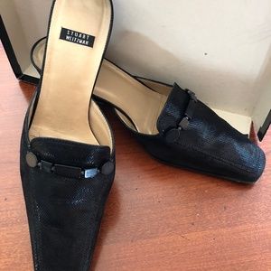 Stuart Weitzman Black Beaded Leather Mules Size 8